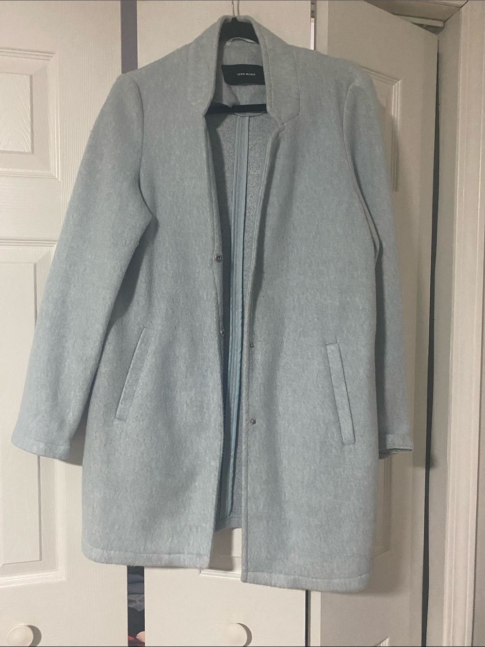 Vero Moda Light Blue Women's Single-Breasted Wool-Blend Coat